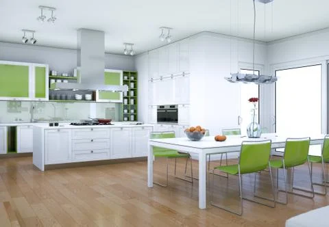 White modern kitchen interior design illustration Stock Illustration