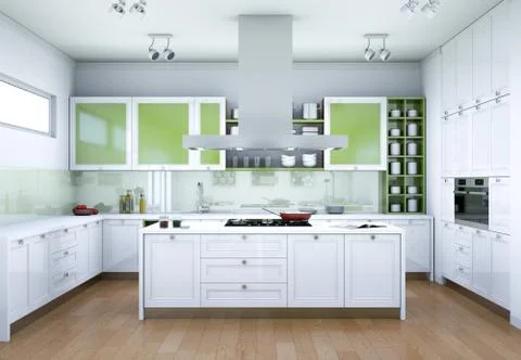 White modern kitchen interior design illustration Stock Illustration