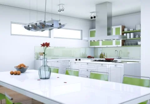 White modern kitchen interior design illustration Stock Illustration