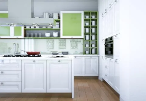 White modern kitchen interior design illustration Stock Illustration