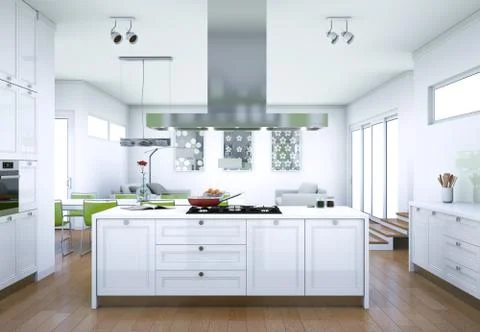 White modern kitchen interior design illustration Stock Illustration