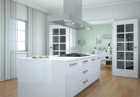 White modern kitchen interior design illustration Stock Illustration