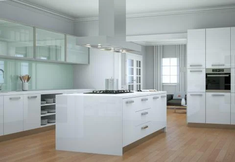 White modern kitchen interior design illustration Stock Illustration