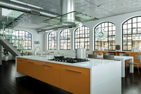 White modern kitchen interior design illustration Stock Illustration
