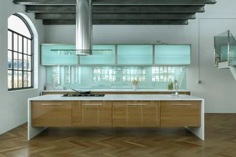 White modern kitchen interior design illustration Stock Illustration