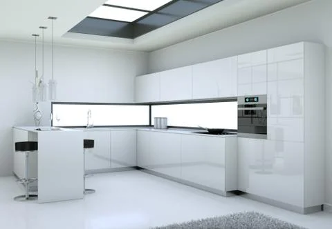 White modern kitchen in a loft with a beautiful design Stock Illustration