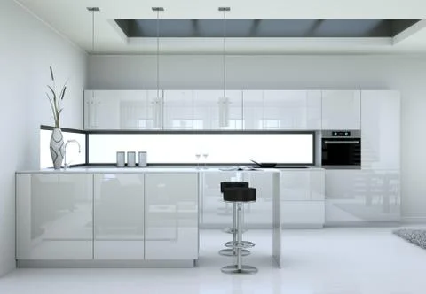 White modern kitchen in a loft with a beautiful design Stock Illustration
