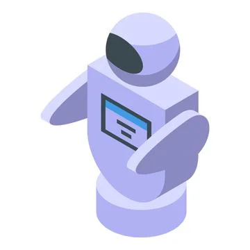 White modern robot showing data on display isometric view Stock Illustration