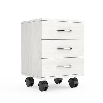 White Modern Room Bedside Table with Wheels. 3d Rendering Stock Illustration
