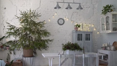White modern room interior with New Year tree Stock Footage 99397485