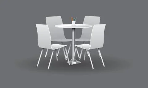 White Modern round table with chairs. Vector illustration. Stock Illustration