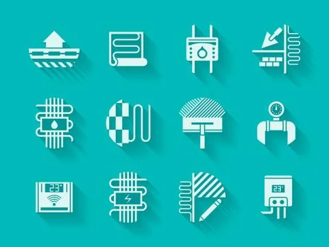 White modern vector icons for house heating Stock Illustration