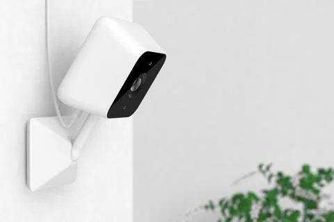White Modern Web Camera on a White Room Wall. 3d Rendering Illustrazione stock