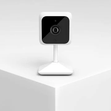 White Modern Web Camera on a White Product Presentation Podium Cube. 3d Ren.. 스톡 일러스트