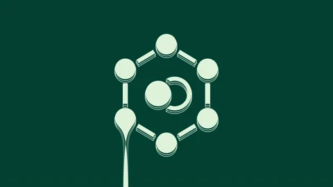 White Molecule icon isolated on green background. Structure of molecules in Video stock 235992404
