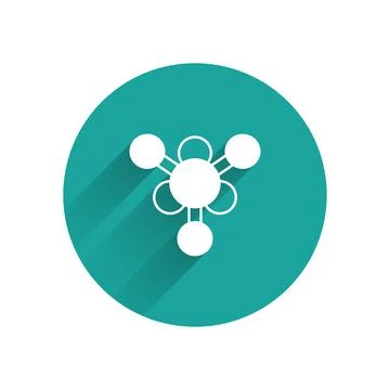 White Molecule icon isolated with long shadow background. Structure of molecules Stock Illustration