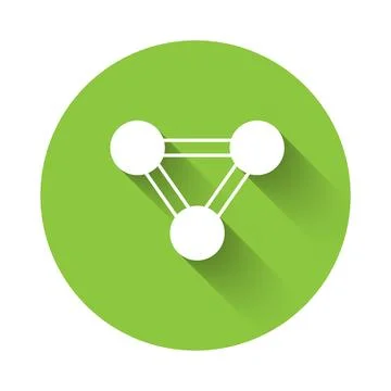 White Molecule icon isolated with long shadow background. Structure of mole.. Stock Illustration