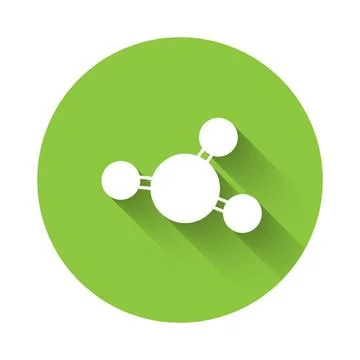 White Molecule icon isolated with long shadow background. Structure of mole.. 库存插图