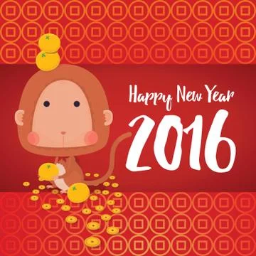 White Monkey 2016 New Year Greeting Card Stock Illustration