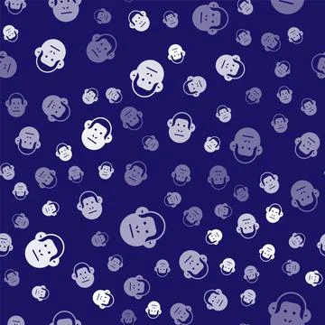 White Monkey icon isolated seamless pattern on blue background. Animal symbol 스톡 일러스트
