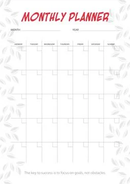 White monthly planner with minimalistic leaf design Illustrazione stock