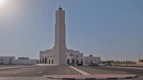 White mosque in Ajman timelapse hyperlapse, United Arab Emirates Stock Photos