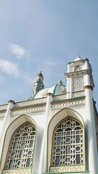 White mosque with blue sky background for islamic theme quotes or greeting Stock Photos