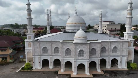 The white mosque drone area in Sambas, West Kalimantan Stock Footage 326338913