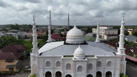 The white mosque drone area in Sambas, West Kalimantan Stock Footage 326339032