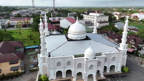 The white mosque drone area in Sambas, West Kalimantan Stock Footage 326339858