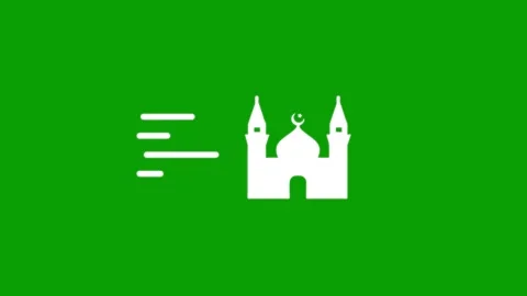 White mosque icon moving fast on green background with motion lines. Stock Footage 346497516