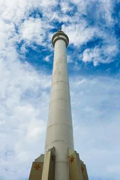 White Mosque Tower with Clouds and Sky Background Stock Photos