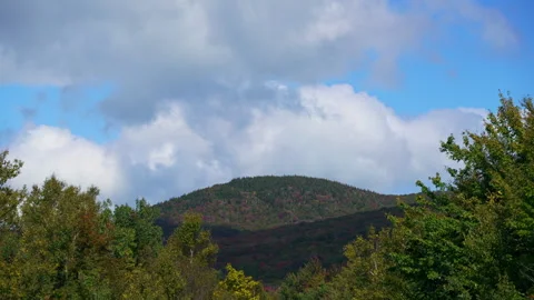 White mountain hill with fall foliage autumn colors in trees time lapse Stock Footage 163509680