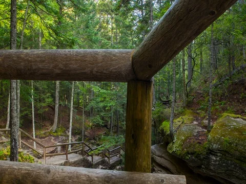 White Mountains, NH, USA - Sabbaday Falls - Timelapse zoom out Stock Footage 75280732
