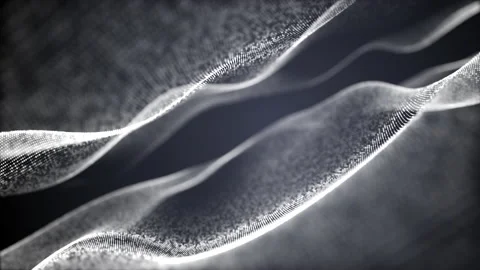 White moving particles on a dark background. Futuristic digital wave. Dark c Stock Footage 165070194