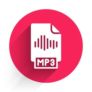 White MP3 file document. Download mp3 button icon isolated with long shadow. Mp3 Illustrazione stock