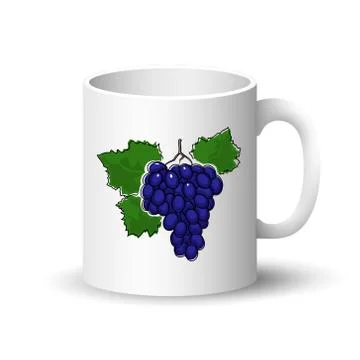 White Mug with Grapes 스톡 일러스트