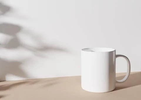 White mug mock up. Blank template for your design, advertising, logo. Close.. Stock Photos