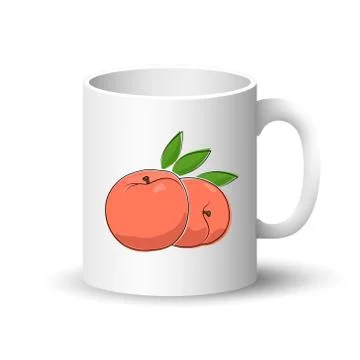 White Mug with Peach 스톡 일러스트