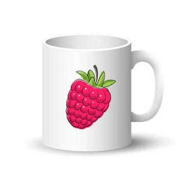 White Mug with Raspberries Stock Illustration