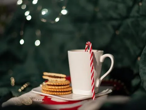 A white mug with a red Stock Photos