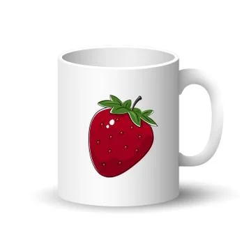 White Mug with Strawberry 스톡 일러스트