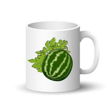 White Mug with Watermelon Stock Illustration