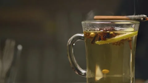 White Mulled Wine rotating on the table Stock Footage 131175773