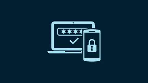 White Multi factor, two steps authentication icon isolated on blue background Stock Footage 230015704