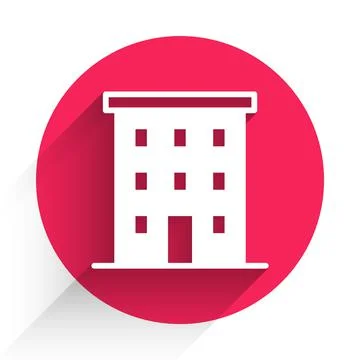 White Multi storey building icon isolated with long shadow background. Red Ilustración de archivo