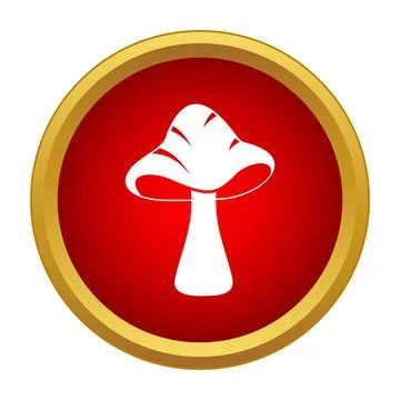 White mushroom icon in red ring with gold border 库存插图