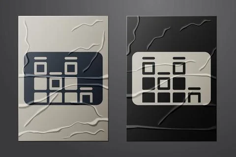 White Music equalizer icon isolated on crumpled paper background. Sound wave Illustrazione stock