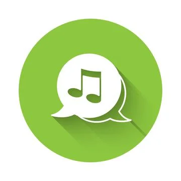 White Music note, tone icon isolated with long shadow background. Green cir.. 库存插图