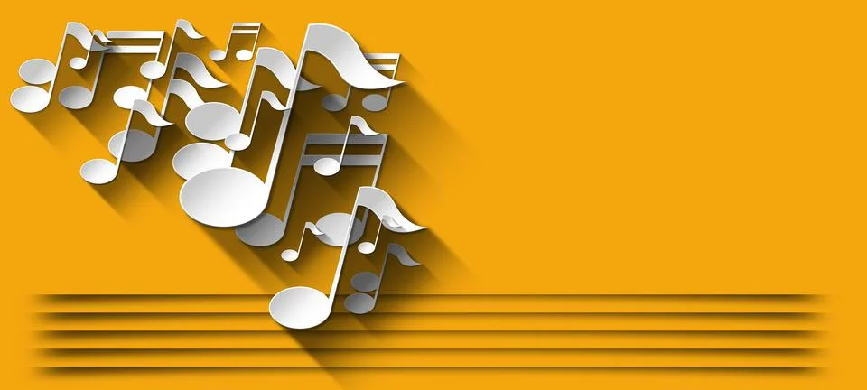 White Musical Notes on Orange Background with Copy Space Stock Photos
